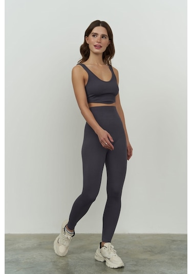 Jade Antrasit Dikişsiz Fitilli Tayt Antrasit