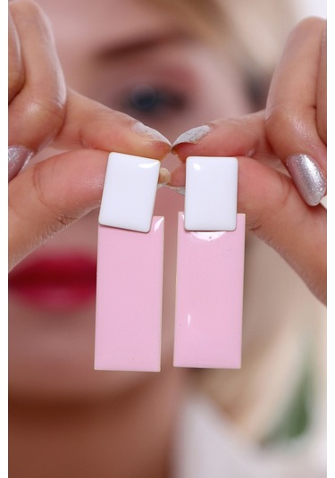 Bhs Life 925 Ayar Gümüş Uzun Kare Küpe Pembe