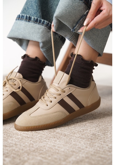 Garantili Agnus Günlük Ortopedik Kadın Sneaker Spor Ayakkabı Bej