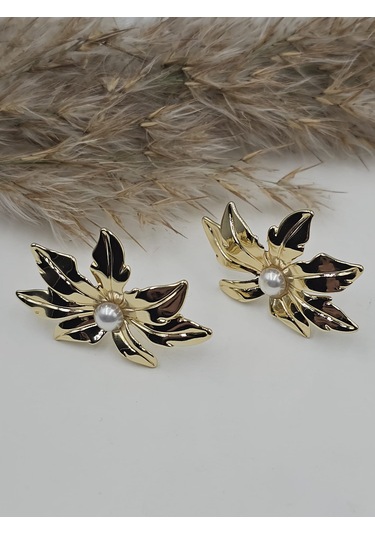 14k Mikron Altın Kaplama Lilyum Vintage Küpe Altın