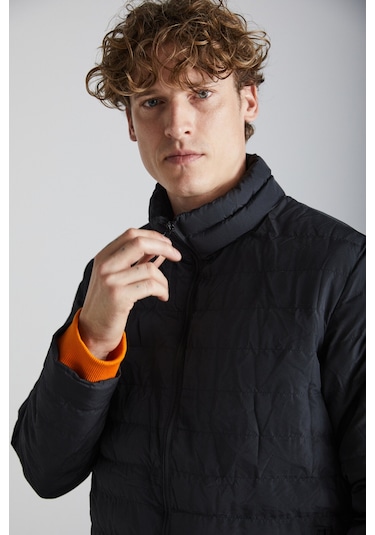 Alaska Erkek Mikrofiber Kışlık Sıcak Tutan Dik Yaka Regular Astarlı Fermuarlı Siyah Mont