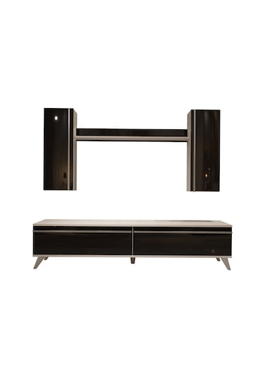 Decoraktiv Eko 5d Mdf Std Retro Tv Ünitesi Tv Sehpası - Beyaz Siyah Beyaz - Siyah