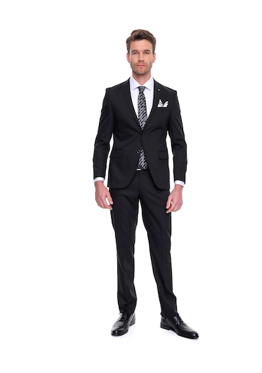 Morven Erkek Siyah Basic Düz Slim Fit Dar Kesim Çift Yırtmaç Tak - 498888096 Siyah