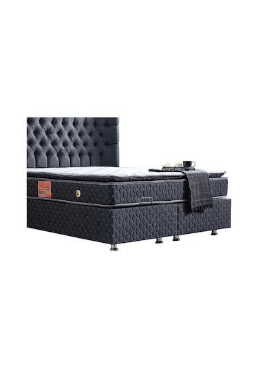 Setaymobilya Baza, Platinium Antrasit Mdf Baza +Başlık + Real Pedli Yatak