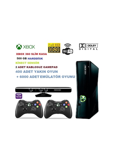 Xbox 360 Slim 500 GB Teşhir Konsol + Kinect Sensör + 2 Microsoft Kablosuz Gamepad