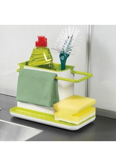 Pazly Sıyah Muftak Plastık Depo Raftı Drenaj Havlu Askısı Sünger Topu Tezgah Düzenleyıcı 21x11x13.5cm Siyah