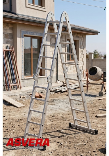 Asvera 5.8 Metre Çok Amaçlı Akrobat Merdiven - 20 Basamaklı 4x5 Katlanır Profesyonel Merdiven