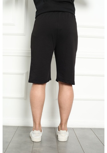Erkek Şort Bermuda Kurt Armalı Beli Bağcıklı İpli Cepli Büyük Beden Geniş Beden Aralığı Siyah Nıc1067 R19 Siyah