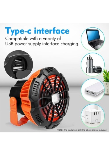 2-ın-1 Kamp Fanı Fener Kamp Balıkçılık Için Çadır Fan Ly1l7f Turuncu