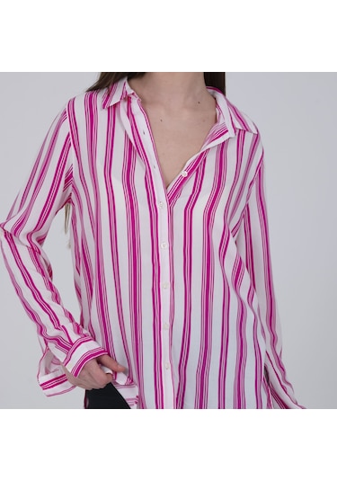 Collezione Pembe Çizgili Beyaz Gömlek Beyaz - Pembe