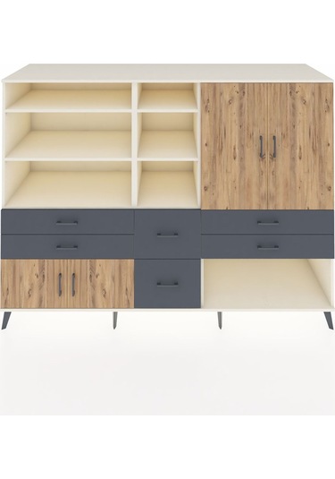 Kronos Dolap 10 Raflı 6 Çekmeceli 4 Kapaklı 220x59x163 Aytaşı-çam Aytaşı-çam/antrasit
