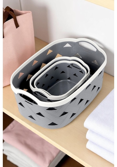 İronika 5li Dekoratif Deri Görünüm Dolap İçi Düzenleyici Saklama Kutusu Mutfak Banyo Organizer Sepet Antrasit Antrasit