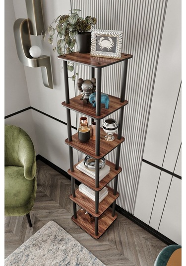 6 Katlı Dekoratif Kare Kitaplık Ceviz Ceviz