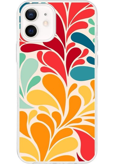 Apple Uyumlu iPhone 12 İle 1mm Slim Fit Retro Renkler 5 Baskılı Şeffaf Kılıf
