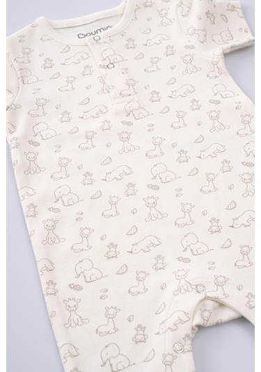 Bebek Şort Tulumu Kısa Kollu Pamuklu Tulum Zürafa-zürafa Çok Renkli