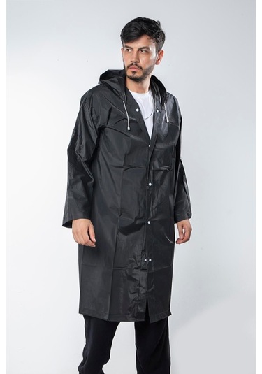 1 Adet Kadın Erkek Yağmurluk Kapüşonlu Çıtçıtlı Eva Siyah Yağmurluk Çok Renkli