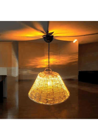 Hasır Doğal Saçaklı 40 Cm Çap Dekoratif Avize Sarı Bej - Sarı