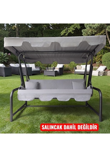 3 Kişilik Salıncak Minderi Lüks Kılıf Seti 10cm Minderli Panama Açık Gri