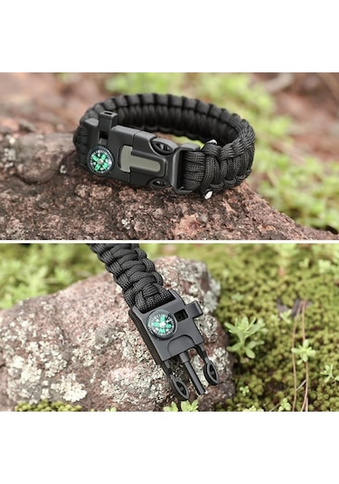 Buffer 5'i 1 Arada Çok Fonksiyonlu Hayatta Kalma Bilekliği Pusula, Düdük, Çakmak Taşı Ve Şemsiye İpi Bileklik Renkli Çok Renkli