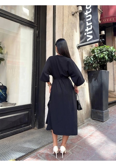 Kazax Ayrobin Midi Elbise Siyah