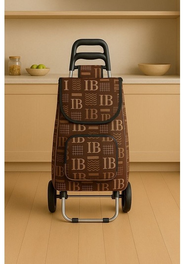 Su Geçirmez Çantalı Katlanabilir Alüminyum Pazar Arabası Kahverengi