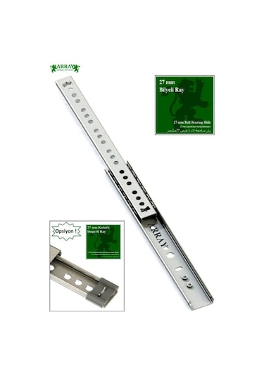 Array Teleskopik Çekmece Rayı 27 Mm 406 Mm ( Set ) Gümüş