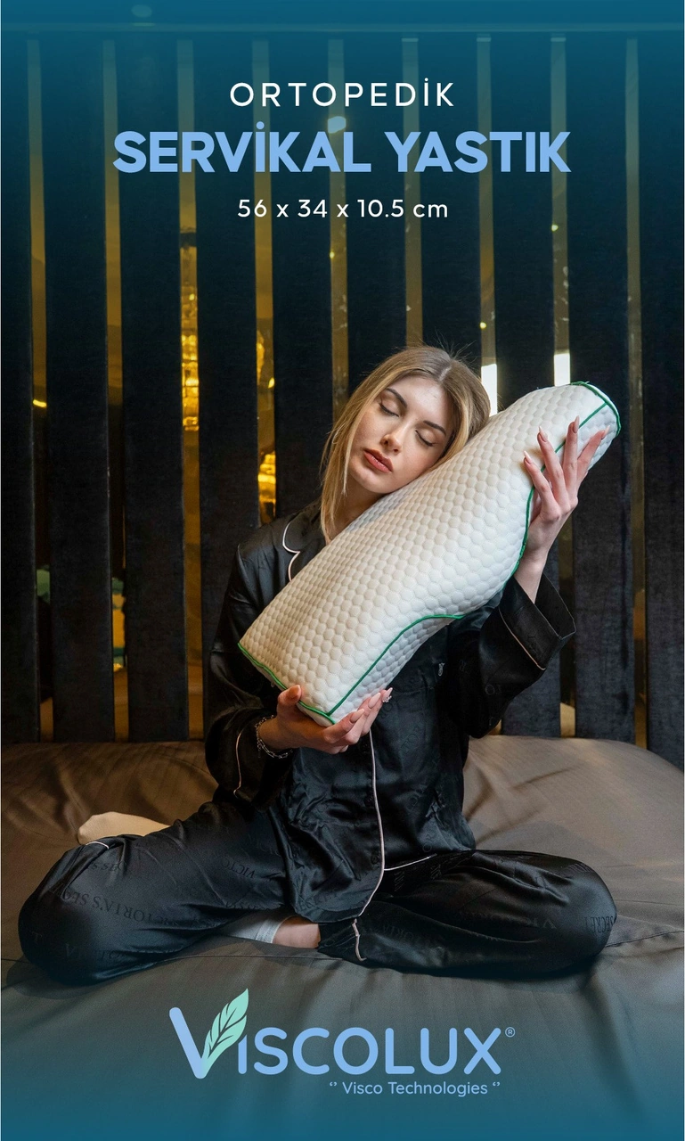Servikal Boyun Destekli Ortopedik Yastık - Boyun Düzleşmesi Visco Yastık 56x34x10,5 Yeşil