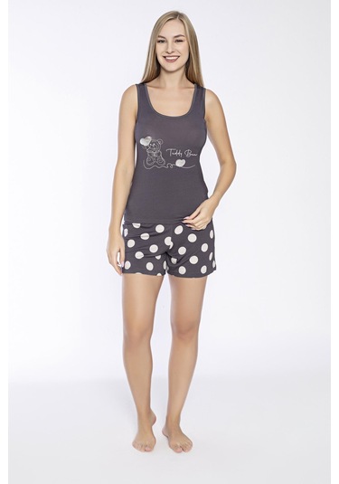Kadın Kısa Kol Füme Şortlu Pijama Takım C8t4n7o-048 Füme