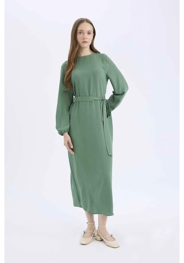 DeFacto Regular Fit Bisiklet Yaka Aerobin Uzun Kollu Elbise Midi E5268AX25SPGN759