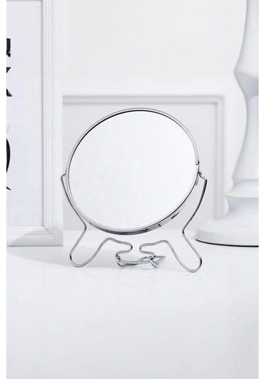 Masa Üstü Silver 14,5 Cm. Çift Taraflı Büyüteç Yuvarlak Metal Masa Aynası Cin718 Gri