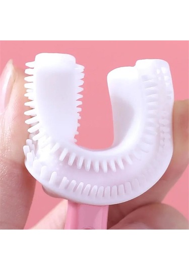 Çocuk Diş Fırçası U Şeklinde Pratik Bebek Diş Fırçası Saplı 2-6 Yaş Pembe 360 Derece Dönebilen Diğer