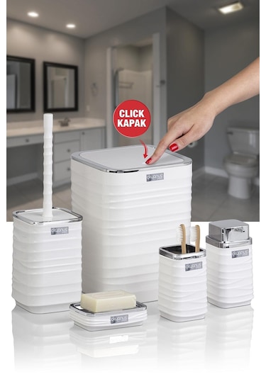 Okyanus Home Luna Beyaz Kromlu Kare 5'li Banyo Seti Beyaz