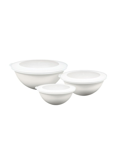 Ceronni Lunar Kapaklı Kase 3lü Set 3lt 2lt 1lt Beyaz Beyaz