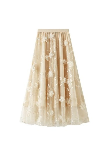 Lüks Kadın Etekler Kore Tarzı Moda Elastik Bel Aplikler Nakış Çiçek Örgü Etek Uzun Gazlı Bez Balo Etek Bej Lüks Kadın Etekler Kore Tarzı Moda Elastik Bel Aplikler Nakış Çiçek Örgü Etek Uzun Gazlı Bez Balo Etek Bej