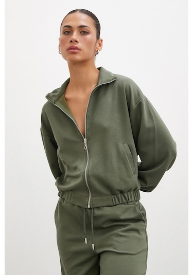 Never More Fermuarlı Sweatshirt Haki