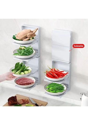 Pazly Bej Mutfak Geri Çekilebilir Sebze Rafı, Plastik Katlanabilir Bulaşık Tepsisi, Duvara Monte Depolama Rafı Bej