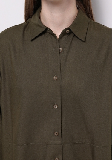 Colins Relax Fit Shirt Neck Düz Kadın Yeşil Uzun Kol Gömlek Cl1077319 Q1.v1 Kha Haki