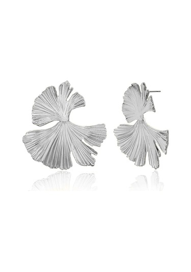 Ginkgo Yaprağı Çiçek Küpeleri, Altın Geometrik Gösterişli Küpe Silver