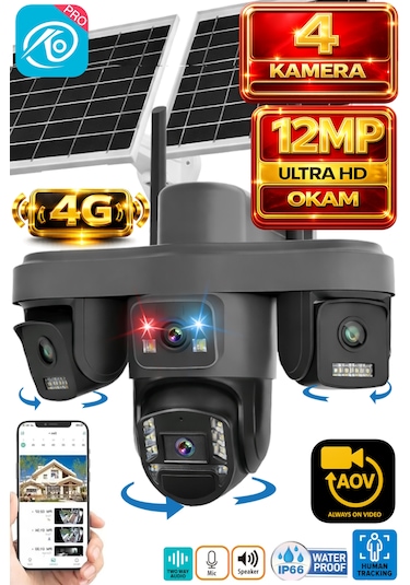 O-kam Ok335 Premium Serisi 12mp 4 Kameralı 4g Çift Solar Panel Gece Görüş 1 Yıl Turkcell +128gb Hafıza