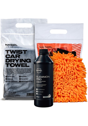 Nasiol-SET 15-Araç Yıkama 3'lü Seti-Araç Yıkama Şampuanı,Araç Kurulama Havlus,Araç Yıkama Eldiveni-25 Yıkama