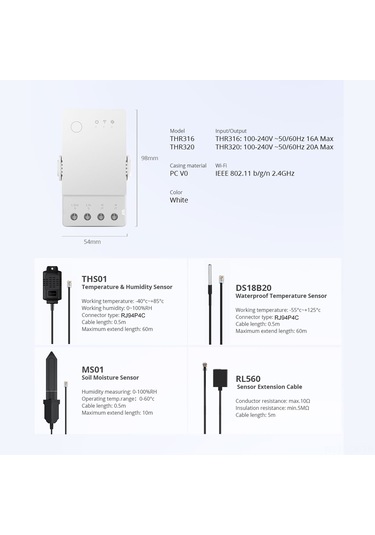 Geeroyoo Sonoff Thr320 Beyaz Akıllı Sıcaklık Nem İzleyici Anahtarı 20a Maksimum Kapasite Wi-fi İle Kontrol