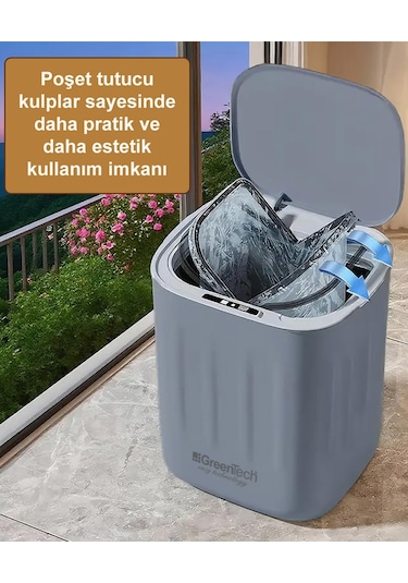 Greentech Sensörlü 28 Litre Çöp Kovası Şarj Edilebilir Lityum Pilli / Gt-sc07 B Beyaz