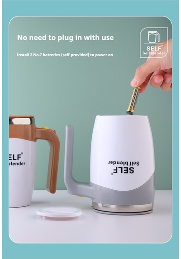 Soulader Otomatik Karıştırmalı Paslanmaz Çelik Seyahat Kahve Kupası, Elektrikli Çırpıcılı Bardak, Şarj Edilebilir Taşınabilir French Press Alternatifi Kahverengi