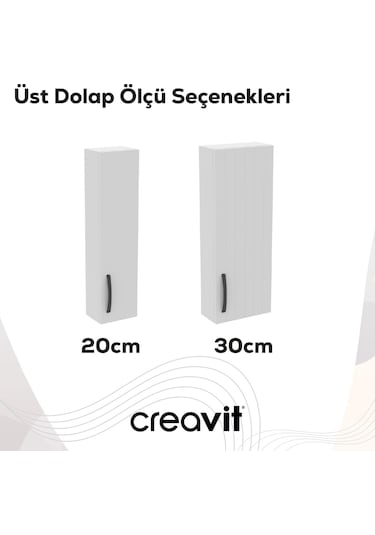 D10 20 Cm Sol Üst Dolap Beyaz Melamin Gövde Lake Kapak Mat Beyaz