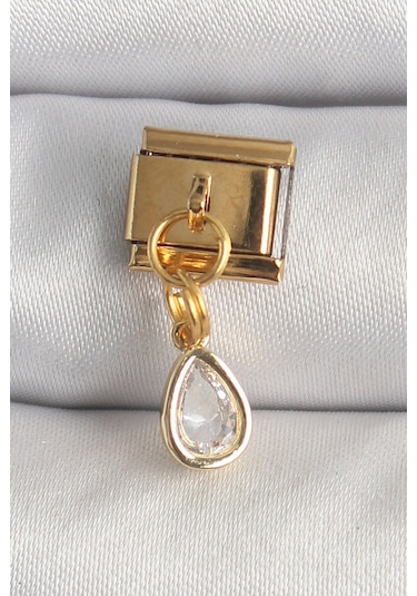 Zarif Kadın İçin Golden Çelik Sallantı Damla Zirkonlu Bakla Bileklik Gri