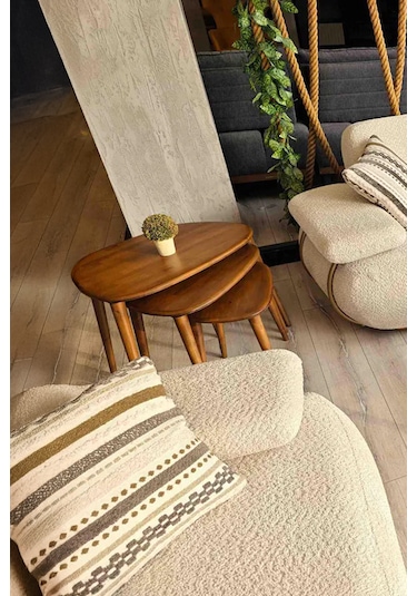 Fawdecor Amorphous 3'lü Zigon Sehpa Seti Ceviz