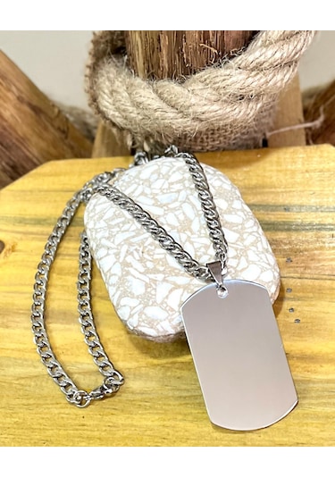 1. Sınıf Çelik Gümüş Renk Büyük Dogtag Asker Künyesi Kolye