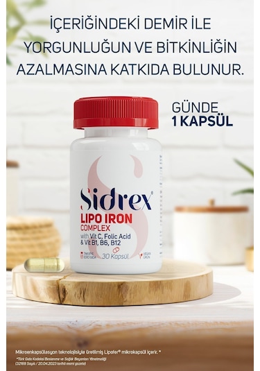 Sidrex Lipo Iron Complex Demir İçeren Takviye Edici Gıda 30 Kapsül