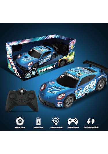 Rc Full Fonksiyon Led Işıklı Gövde 1:22 Şarjlı Uzaktan Kumandalı Yarış Arabası - Mavi
