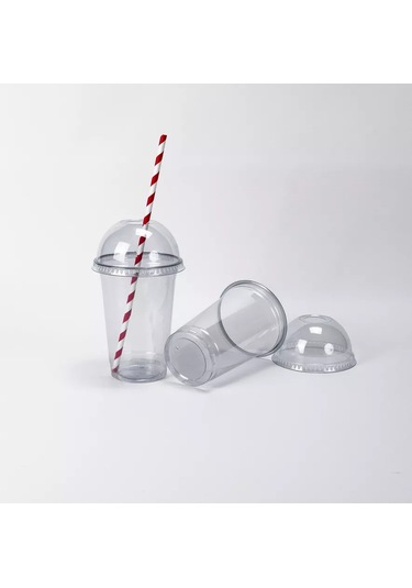 Softhomeplast Tek Kullanımlık 400ml Pet Bardak 8'li Paket, Delikli Kubbeli Kapaklı. 223932591 Beyaz